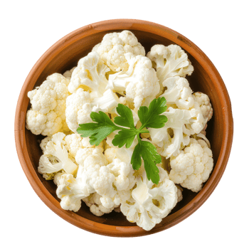 Pieces of Cauliflower in a bowl top view isolate on transparency background png