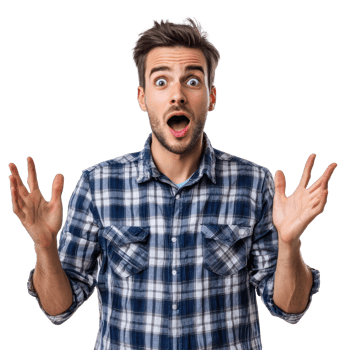 Attractive Young man Surprised amazing gesture front view isolate on transparency background png