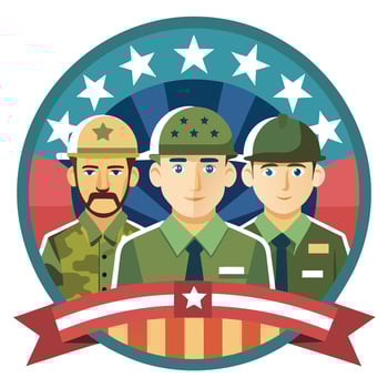 Three soldiers with stars and stripes on a circle vector