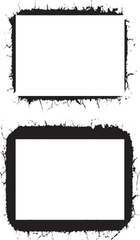 two vintage gunge blank frames with black paint on them, black and white crack effect photo album design vector