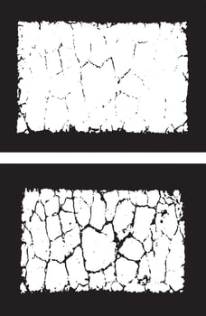 two white and black rectangular frames with cracks, a set of grunge frames with black and white designs illustrations vector
