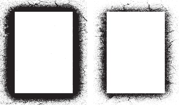 a set of blank white frames with black paint on them, a square frame with black and white grunge effect paint, vector