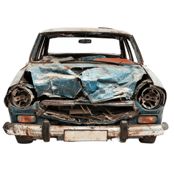 Broken car front view isolate on transparency background png