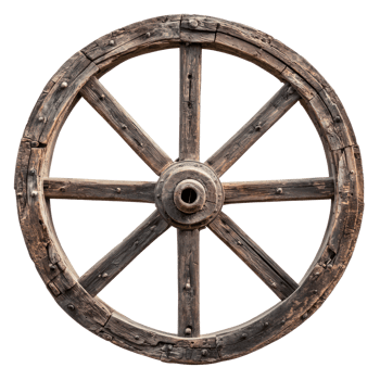 Old wagon wheel front view isolate on transparency background png