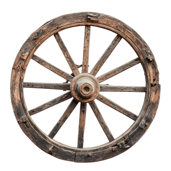 Old wagon wheel side view isolate on transparency background png