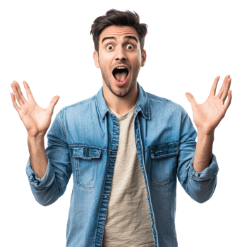 Attractive Young man Surprised amazing gesture isolate on transparency background png