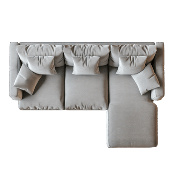 Sofa with Chaise top view full length isolate on transparency background png