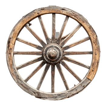 Old wagon wheel side view isolate on transparency background png