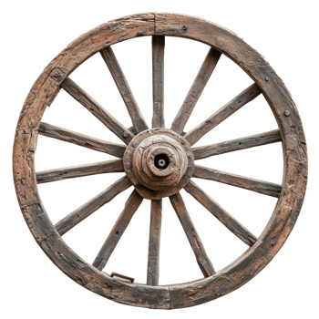 Old wagon wheel front view isolate on transparency background png