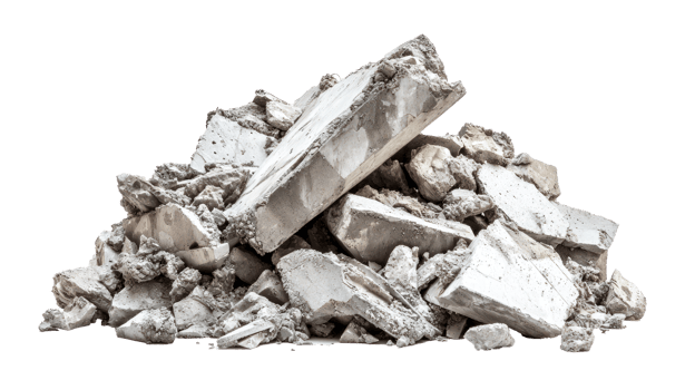 Construction waste in the form of a pile of concrete fragments isolate on transparency background png