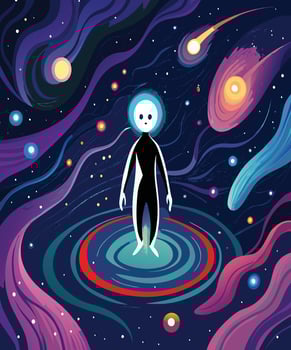 A Lost Soul Drifts Through the Stars, Navigating the Cosmic Abyss. vector
