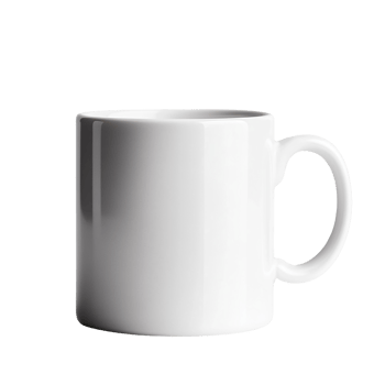 White ceramic mug on transparent background. png