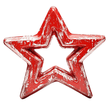 Red star shape with a distressed texture on transparent background. png