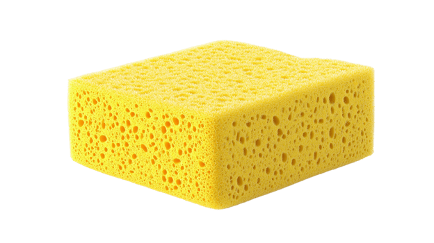 Yellow kitchen sponge on transparent background. png