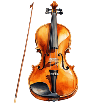 Violin with bow, isolate on transparent background png