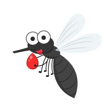Mosquito cartoon. Mosquito character design. Mosquito and Blood drop cartoon. vector
