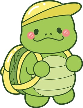 Turtle want to go to school. Kawaii turtle daily life sticker cute. Cute turtle mascot illustrations. vector