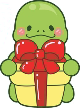 Turtle bring a gift box. Kawaii turtle daily life sticker cute. Cute turtle mascot illustrations. vector