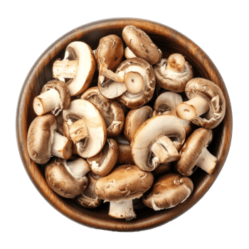 champignon mushrooms in a bowl top view isolate on transparency background png