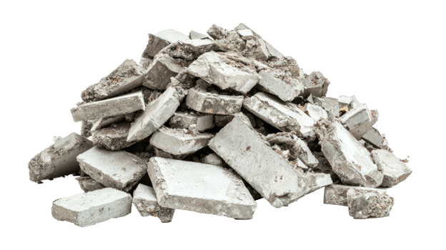 Construction waste in the form of a pile of concrete fragments isolate on transparency background png