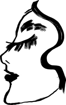 A black and white drawing of a woman's face vector
