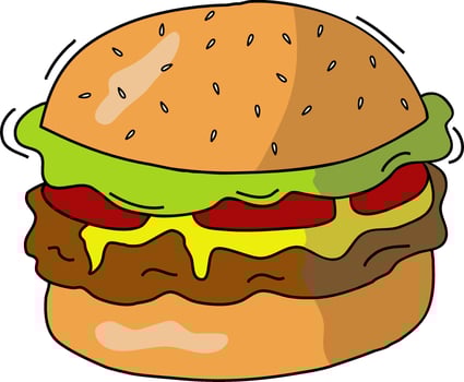 Delicious Cartoon Burger with Lettuce and Cheese vector