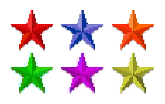 Pixel art of colorful STARS icon. Pixelated STARS icon set . STARS element on games vector