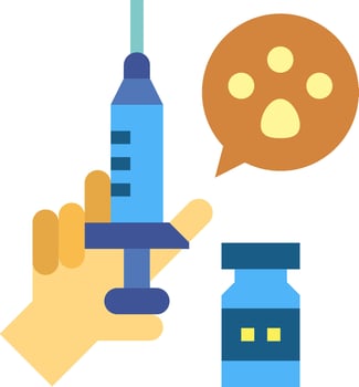 A hand holding a syringe and a dog's paw vector