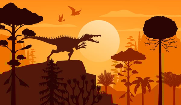 Prehistoric Spinosaurus dinosaur silhouette roam vector
