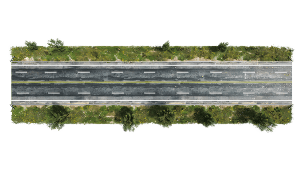 3d asphalt road top view isolate on transparency background png