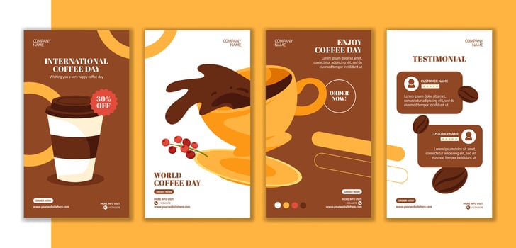 Coffee Lovers Day Social Media Template with Flat Cartoon Hand-Drawn Design vector