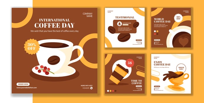 National Coffee Day Flat Cartoon Style Social Media Post Template Illustration vector