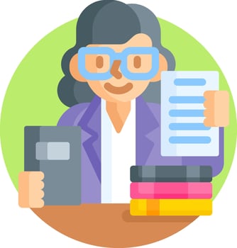 A woman with glasses and books holding a book vector