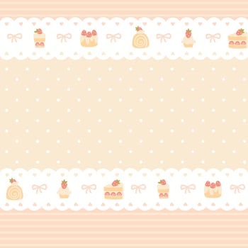 Preppy sweet various desserts with strawberries lacy seamless pattern. cute cartoon hand drawn vintage illustration. for textile printing, baby clothes, packaging, scrubbing. vector
