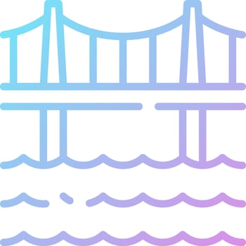 A bridge over water with a rainbow outline vector