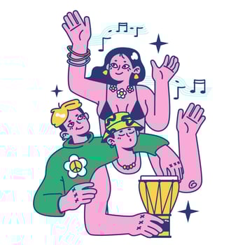 Retreat activity. Young people in beachwear dancing on a beach party vector