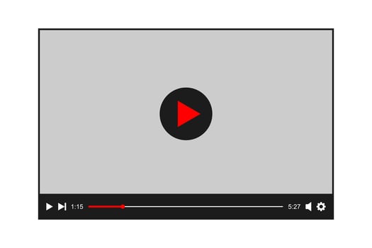 Media player template. Online movie digital screen with play button and loading slider bar. Multimedia app window simple design vector