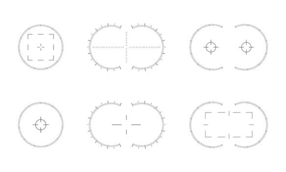 Set of viewfinder scales of binocular, monocular, telescope, periscope. Graphic distance charts. Digital screen point of view graphic design vector