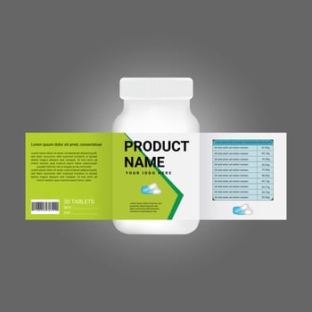 Cosmetic package with a bottle and a label vector