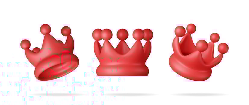 3D set of red crown icon isolated. vector