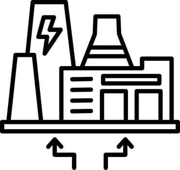 A black and white image of a factory with a lightning bolt vector