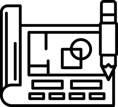 A black and white drawing of a computer and a pen vector