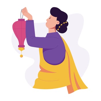 Woman with diwali hanging, flat character illustration vector