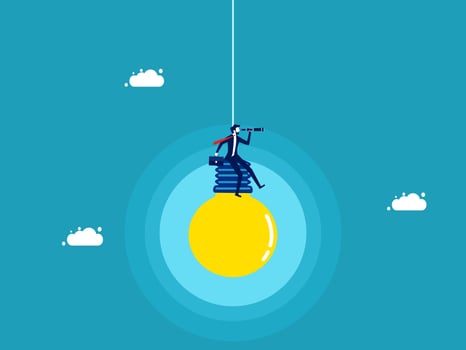 businessman on a rope with a light bulb vector