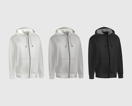 Blank gray, black mens hoodie sweatshirt long sleeve. Male hoody with hood front view. template sport winter clothes for design mockup, print, isolated on white background vector