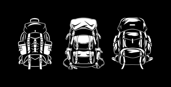 rugged hiking backpack black and white vector
