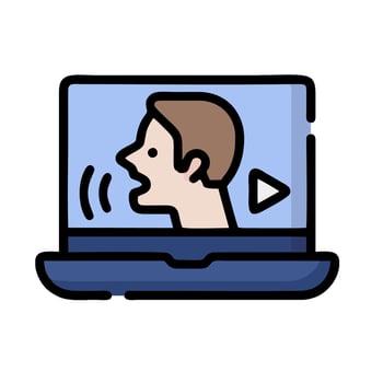 A laptop with a person talking on it vector
