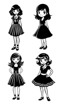 Four different girls in black dresses vector