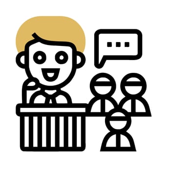 A cartoon man is speaking to a group of people vector