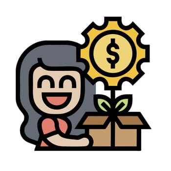 A woman holding a box with a dollar sign on it vector